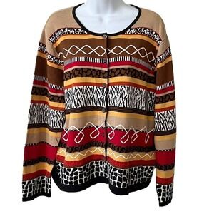 Fisher Hill Vintage Cardigan XL Animal Prints Hand Embroidered 100% Cotton